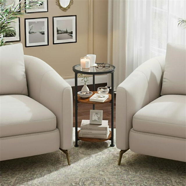 Side Table, Tempered Glass Small Round Side Table With 3-Tier Storage Shelves For Small Spaces, Modern Glass Round End Table For Living Room, Bedside