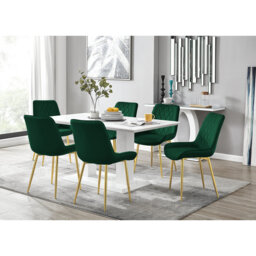 Edzard Double Pedestal High Gloss Dining Table Set with 6 Luxury Velvet Dining Chairs