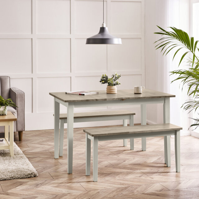 Alissah Solid Wood Extending Dining Table With 2 Alcazar Benches - Traditional Rustic Farmhouse