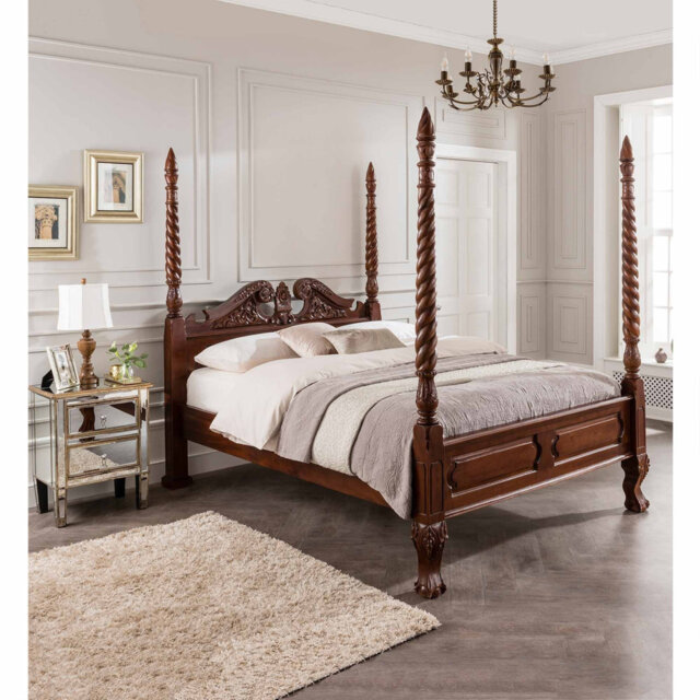 Barley Twist Mahogany Four Poster Antique French Style Bed (Size: Double)