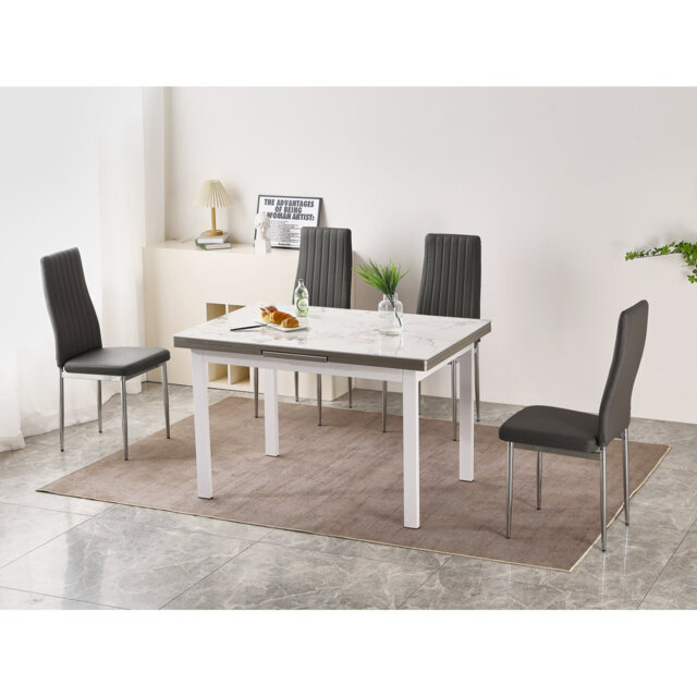 Jade White Sintered Stone Extending Dining Table with 4 Monza Chairs