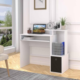 100 x 40 cm Computer Desk with Sliding Keyboard Tray Storage Drawer Shelf Home Office White