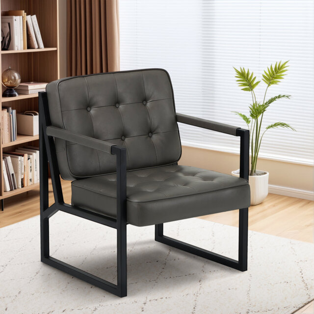 Modern Faux Leather button-tufted design Accent Chair with Metal Farme 110° Recline