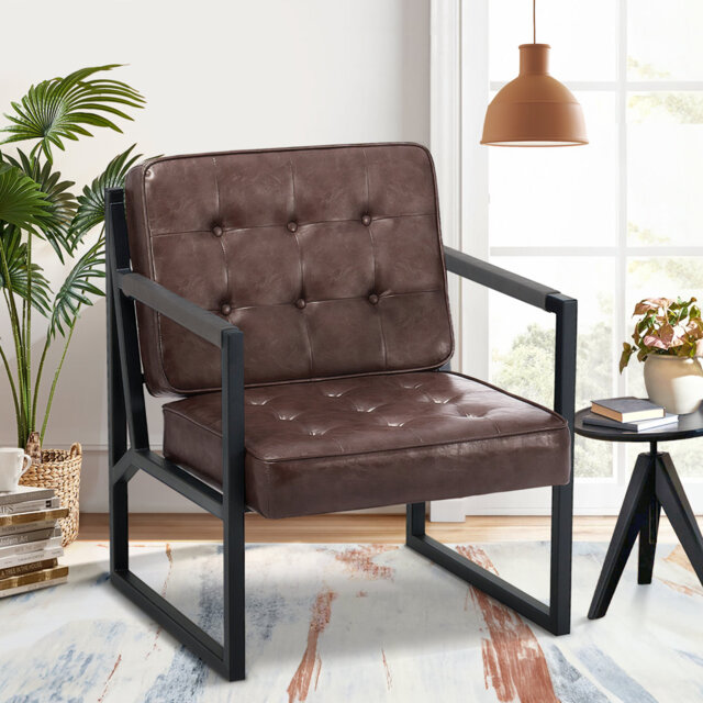 Modern Faux Leather button-tufted design Accent Chair with Metal Farme 110° Recline