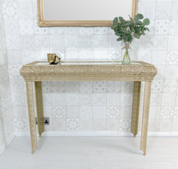 Onaga Embossed Metal & Glass Moroccan Style Console Table