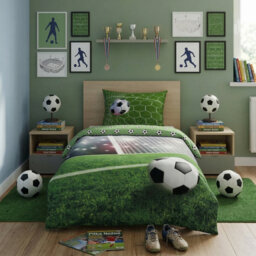 Kids Football Pitch Print Reversible 100% Cotton Single Duvet Cover Set