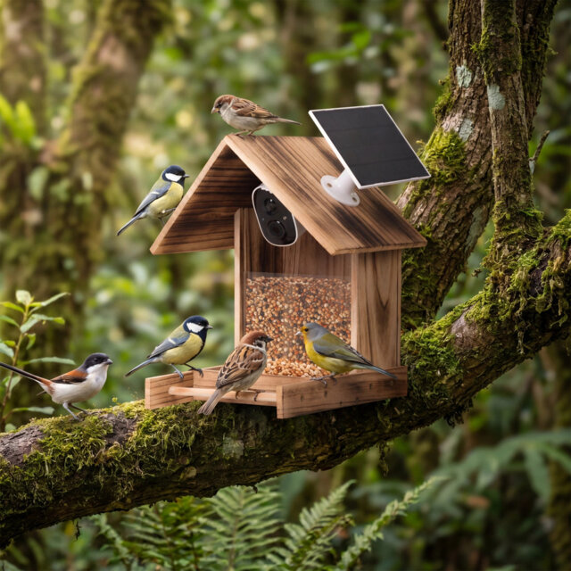 Smart Bird Feeder With Camera And Solar Panel, Auto Record Bird Video Bird House For Outside, Capture Bird Video, Ideal Gift For Bird Lover Watching B