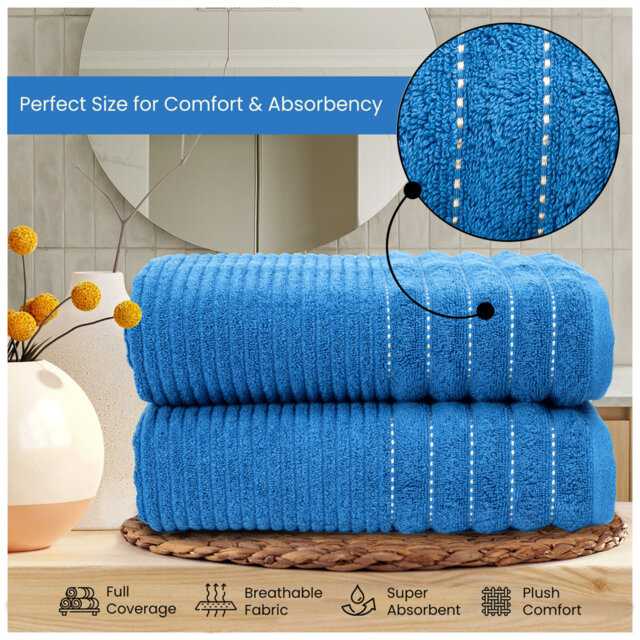 Pack of 4 Ribbed Cotton Towels, Hand, Bath Towels & Sheets, Premium Soft Feel, Quick Dry & Highly Absorbent Towelette