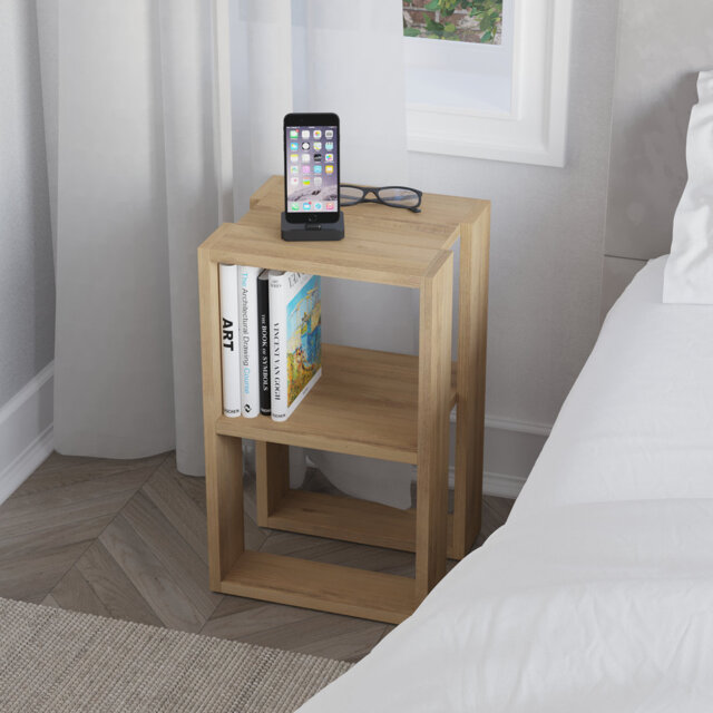 Malak Modern Bedside Table with Open Shelves - Versatile Side, Coffee or End Table for Bedroom or Living Room