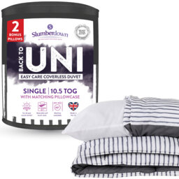 Back to Uni Grey Printed Stripe 10.5 Tog Duvet, 2 Medium Pillows