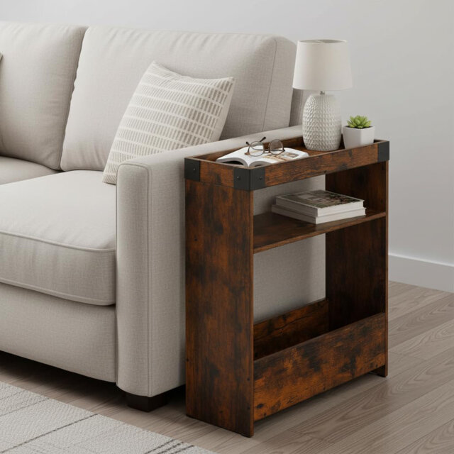 Narrow Side Table With Magazine Rack, Sofa Couch Side Table With Storage Shelf, Slim End Table For Small Spaces, Modern Nightstand For Bedroom, Living