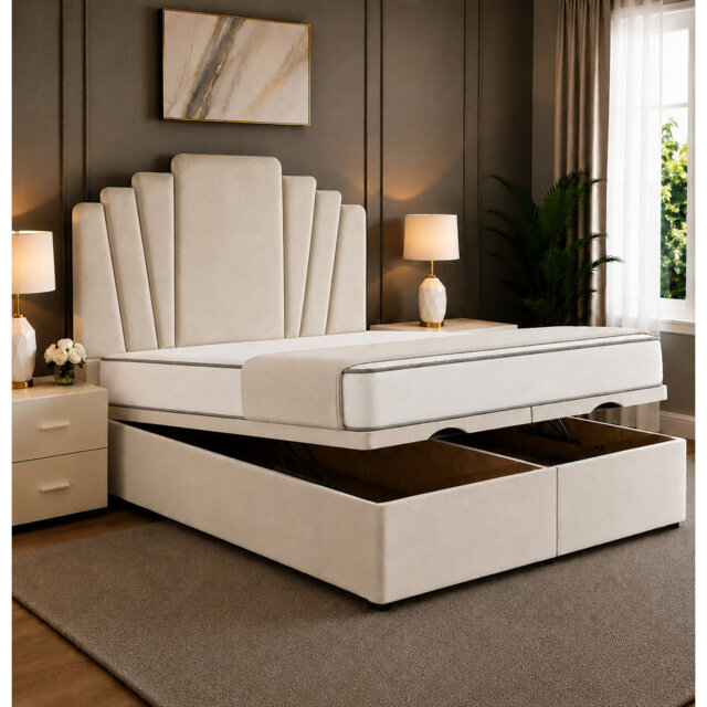 Cyrus Divan Ottoman Storage Bed Frame with Floor Standing Headboard