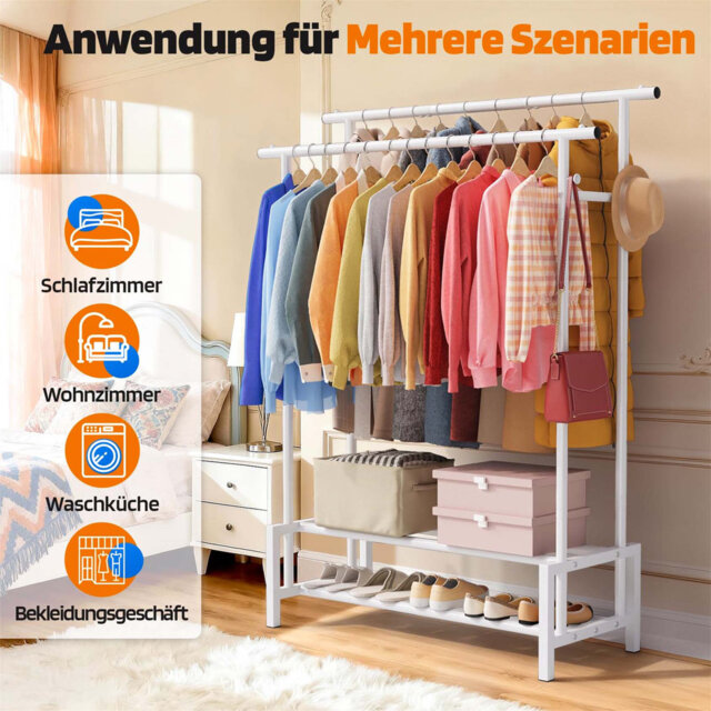 Double Hanging Clothing Rail With Shoes Rack