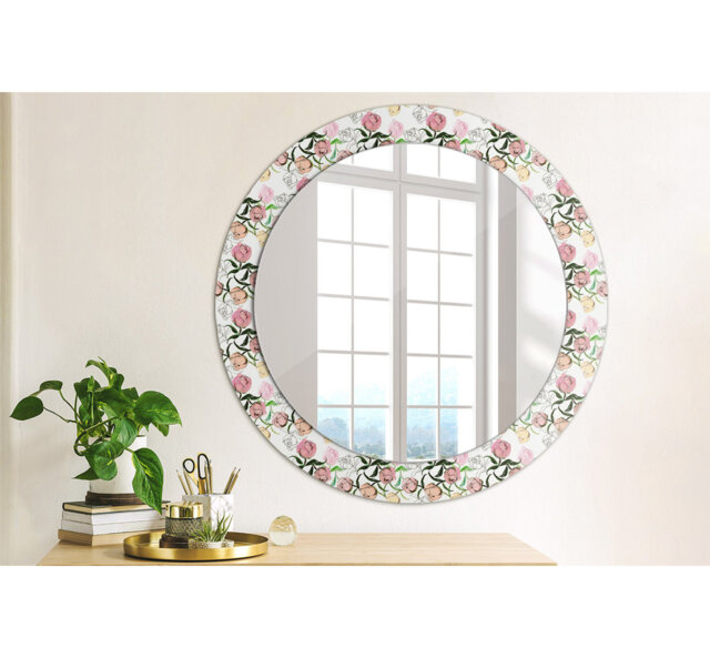 Huldar Round Glass Framed Wall Mounted Accent Mirror in Multicolour
