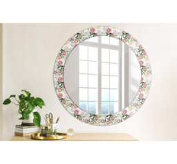 Huldar Round Glass Framed Wall Mounted Accent Mirror in Multicolour