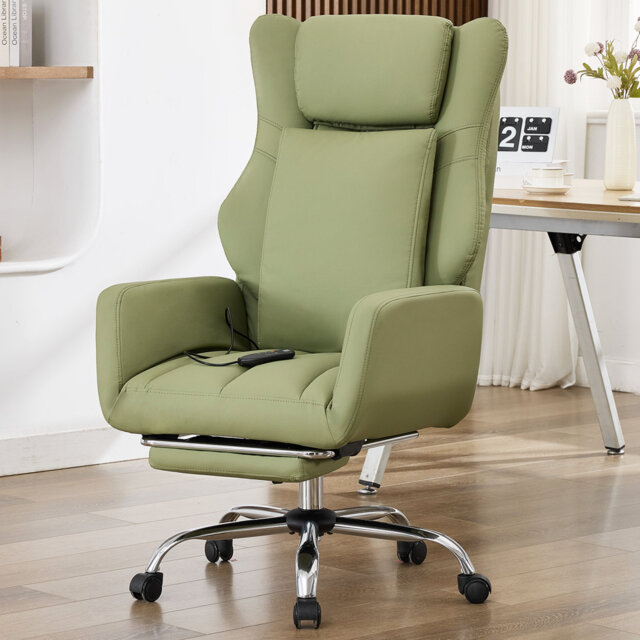 Seaberg Ergonomic PU Leather Office Chair with 3D Kneading Massage, Adjustable Backrest (90°-135°), Folding Armrest, Telescopic Footrest, 360° Swivel