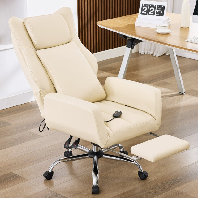 Seaberg Ergonomic PU Leather Office Chair with 3D Kneading Massage, Adjustable Backrest (90°-135°), Folding Armrest, Telescopic Footrest, 360° Swivel