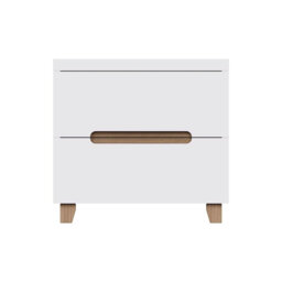Mcfadden 2 Drawer Bedside Table Nightstand Cabinet. Oak Effect Accent. High Gloss White Front & Frame.