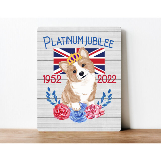 Platinum Jubilee Queen Elizabeth Corgi Dog Metal Wall DÃ©cor