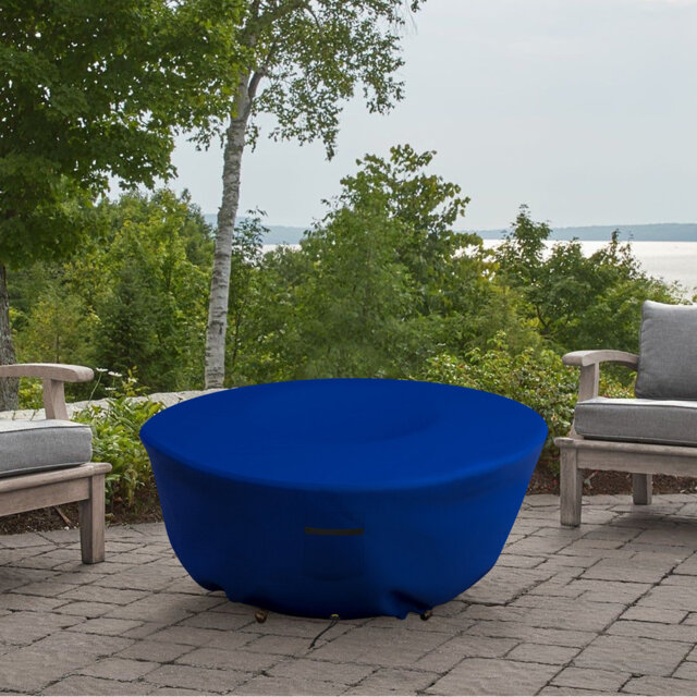 Heavy-Duty Outdoor Round Fire Pit Cover, Patio Durable & UV Resistant Waterproof Fire Table Cover