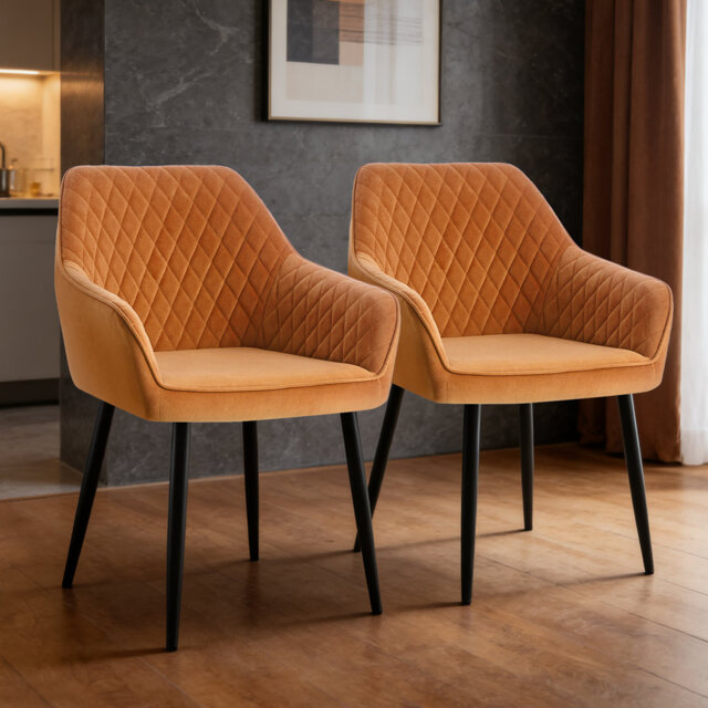 Velvet Upholstered Dining Chairs with Armrests & Diamond Tufting