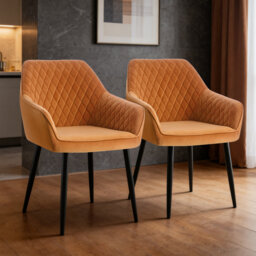 Velvet Upholstered Dining Chairs with Armrests & Diamond Tufting