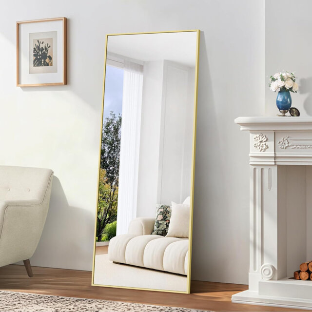 Full Length Mirror 165x60cm Standing Mirrors Rectangular Floor Mirror Gold Aluminum Frame Large Full Body Mirror Standing Hanging or Leaning Against W
