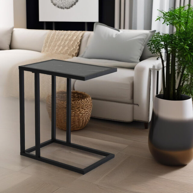 Stanelli C Shaped Side Table Marble Effect Living Room Furniture End Sofa Accent Table