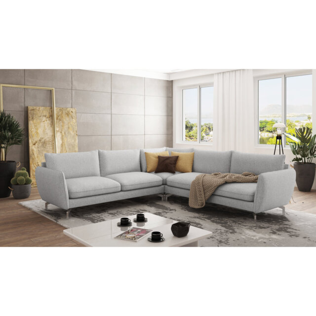 Modern L-Shape Corner Sofa with Silver Metal Legs