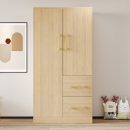 Double Door Wardrobe With 2 Drawers And Hanging Storage