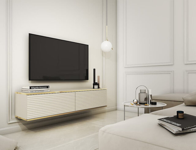 Moro Floating TV Cabinet in Beige - Sophisticated and Stylish Wall-Mounted Media Centre with Doors