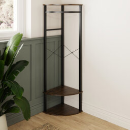 Ogan Black Metal Corner Hallway Coat Hanging Rail Rack With Shelves