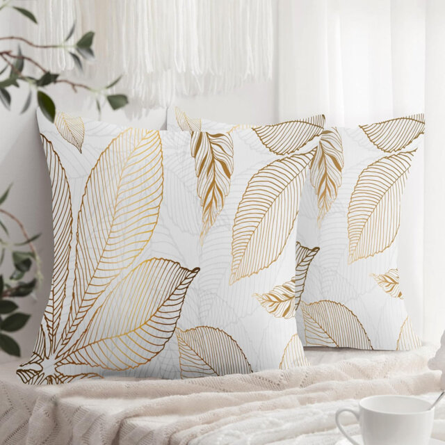 2 Packs Golden Leaves Soft Double Sided Decorative Pillow Covers with Invisible Zipper 40x40cm Cushion Covers