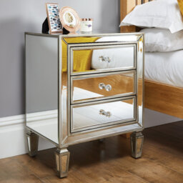 Quinton Mirror and Glass Bedside Table 3 Drawers Modern Design