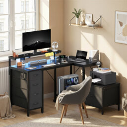 L-Shaped Computer Desk with File Drawer and Printer Stand