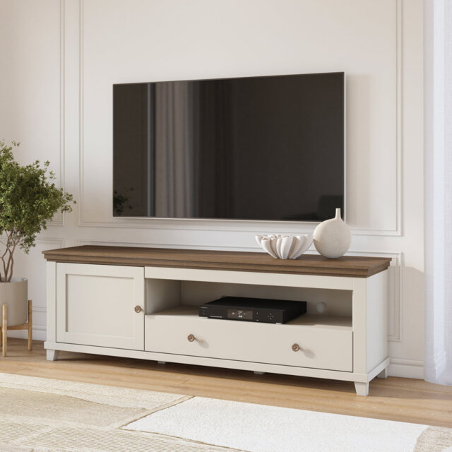 "Unfinished TV Stand for TVs up to 65"" with Fireplace Included"