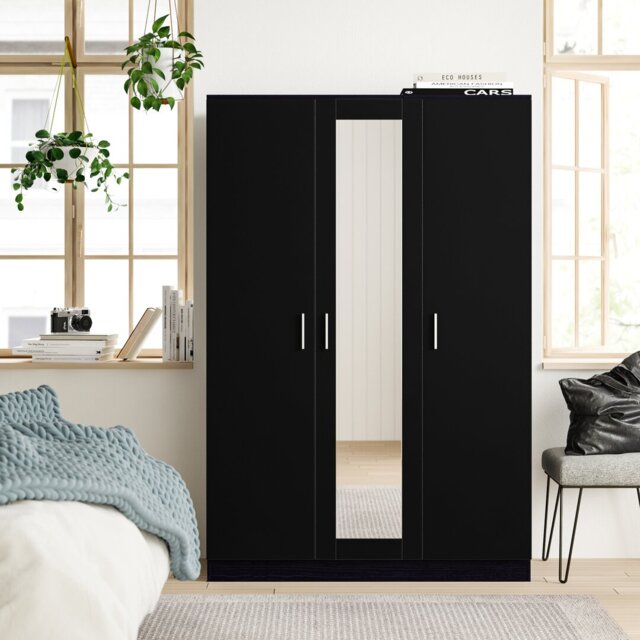 Eva High Gloss Mirrored 3 Door Wardrobe - H: 180cm x D: 47cm x W: 113cm