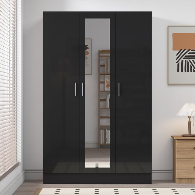 Eva High Gloss Mirrored 3 Door Wardrobe - H: 180cm x D: 47cm x W: 113cm
