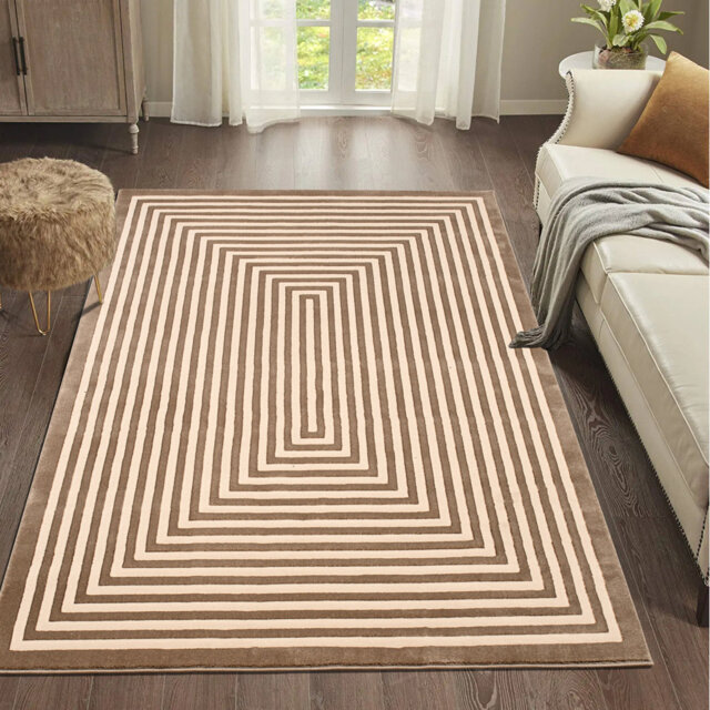 Modern Geometric Area Rug, Concentric Design, Indoor Floor Mat for Living Room and Hallway
