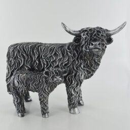 Blyth Highland Cow & Calf Silver Sculpture Figurine