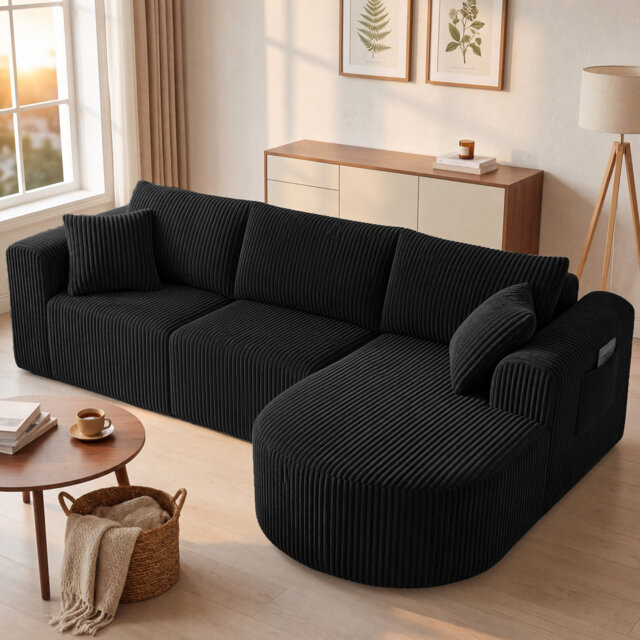 COMHOMA 237CM L-Shaped Boneless Corner Sofa, Sectional Modular Sofa With Memory Foam Seating & Wide Armrest Design, Cloud Couches For Living Room, Bed