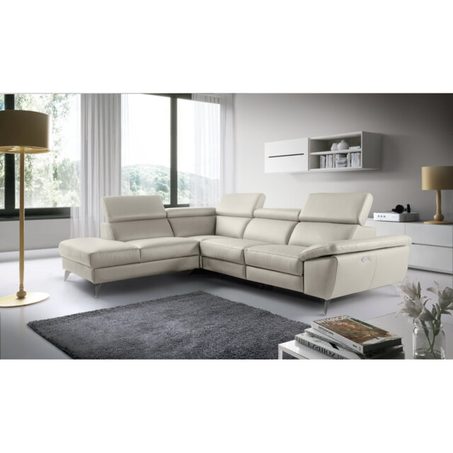 Olligs Genuine Leather Reclining Corner Sofa with Adjustable Headrests and Adjustable Armrest