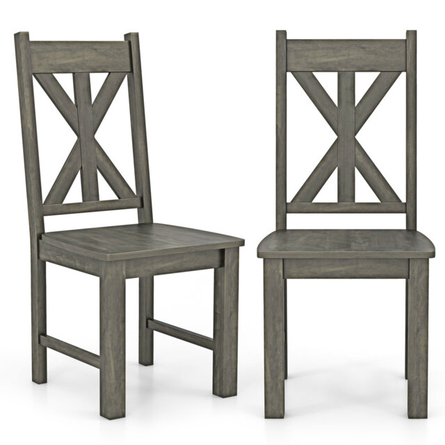 Wooden Dining Chairs Kitchen Chair Set Of 2 W/ Rubber Wood Frame