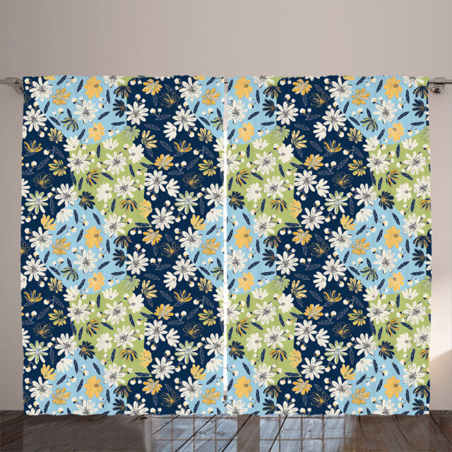 Rustic curtain, spring flower work of art, boho, flowery, avocado green light blue