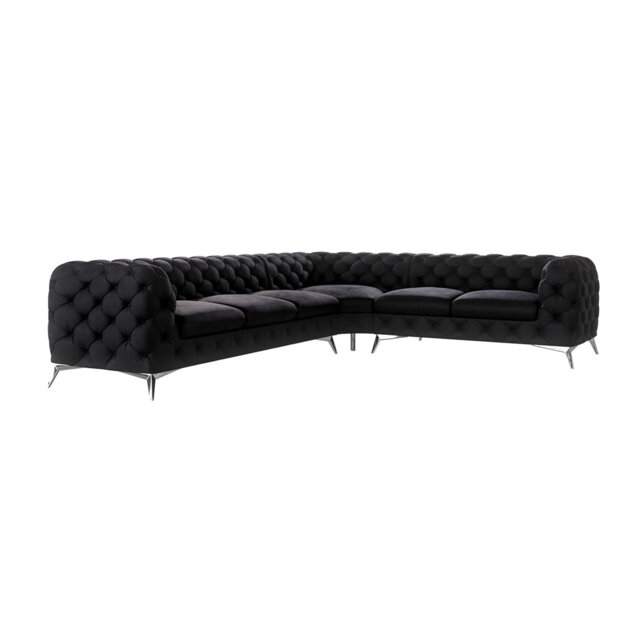 Chesterfield Corner Sofa L-Shape Bixby with Silver Metal Legs