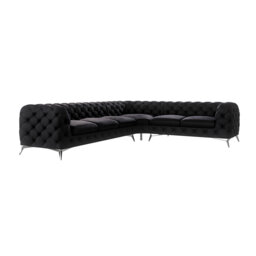 Chesterfield Corner Sofa L-Shape Bixby with Silver Metal Legs