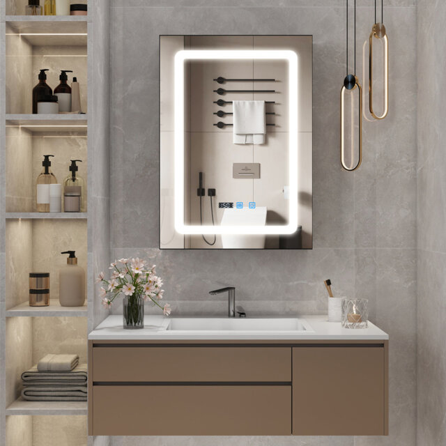 LED Bathroom Mirror Cabinet with Charging, Bathroom Storage Cupboard with Adjustable Shelves