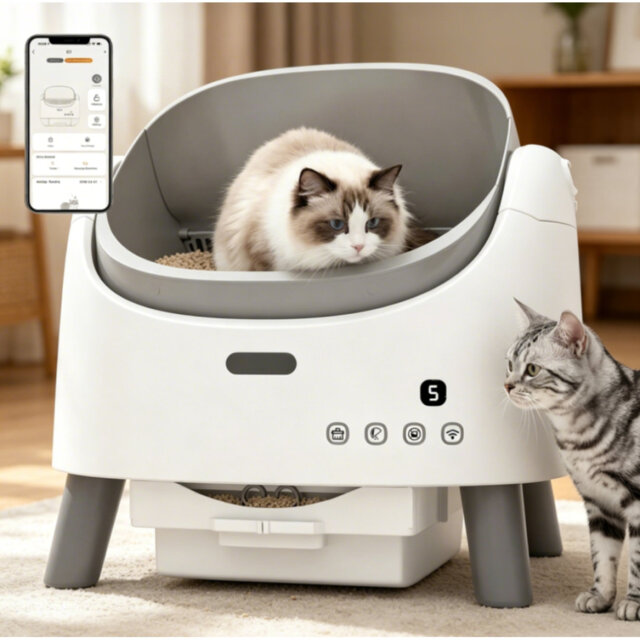 MoraRise Self Cleaning Cat Litter Box, Open-Top Automatic Litter Tray with App Control, Adjustable Entrance Height, 8L Waste Bin
