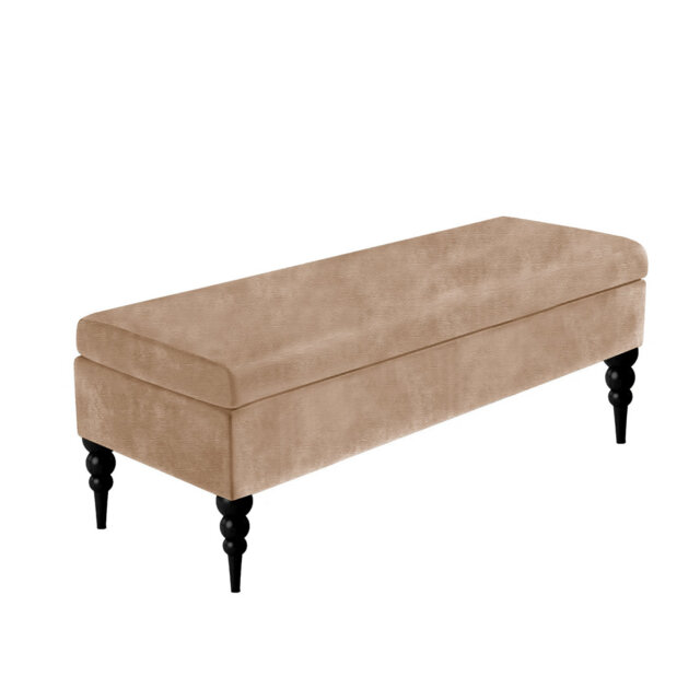 Safar Plain Upholstered Bench – Naples Shoe Bench Footstool with Storage & Turned Wooden Legs