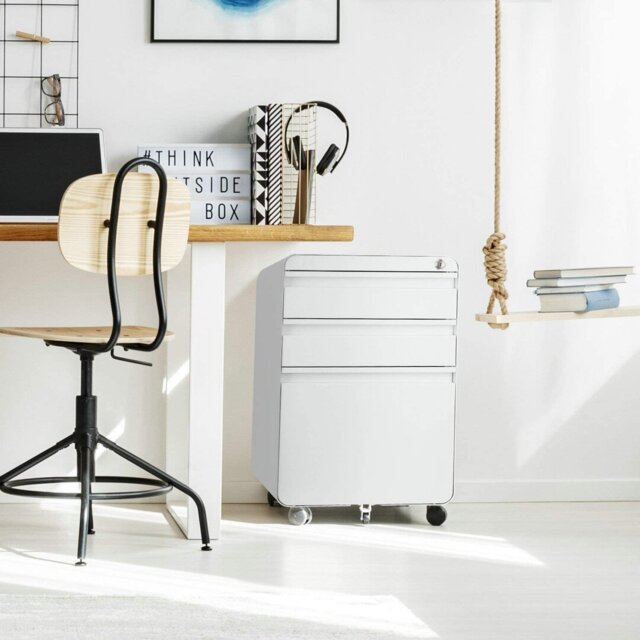 3 Drawer Metal Filing Cabinets with Lock Wheels, Anti-tilt Under Desk Design (No Assembly Required)